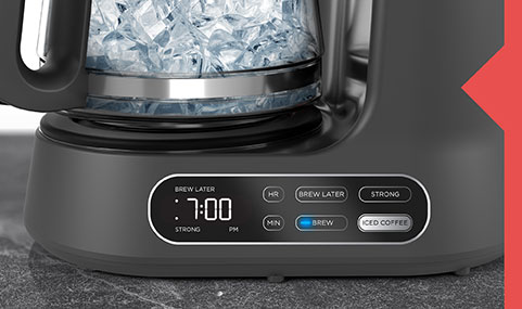 Set the clock and program the 24-hour Auto Brew feature to brew now or later.